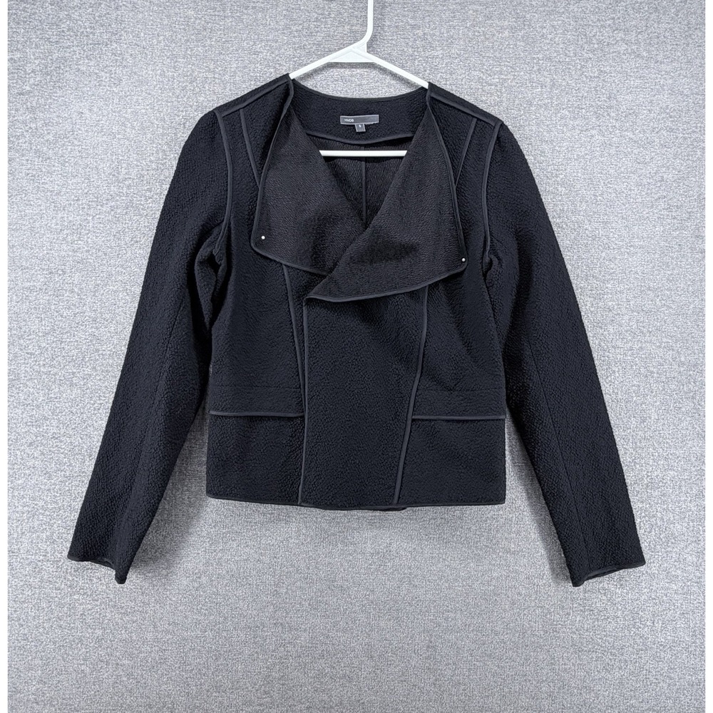 Vince Asymmetric Dropped Boucle Jacket Women Small Black Textured Open Front